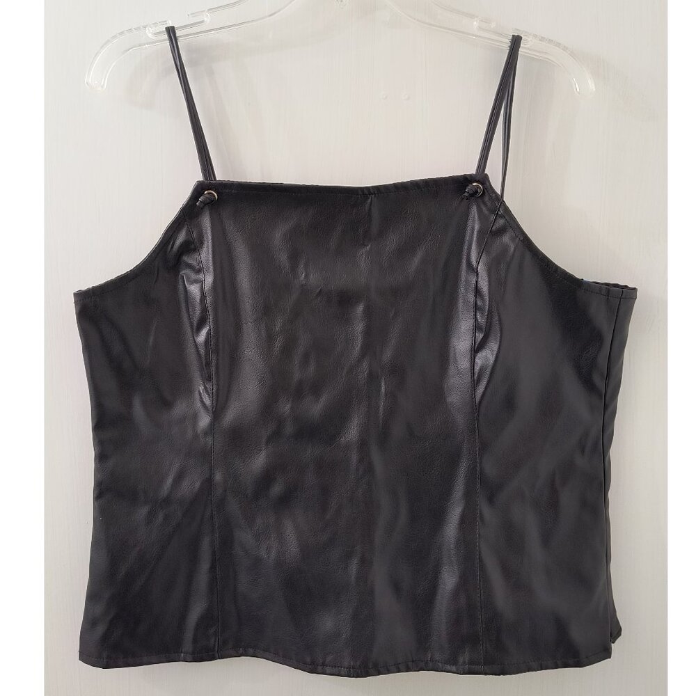 Vintage Y2K Pleather Fitted Camisole Top w/Hidden Side Zip - Juniors Large